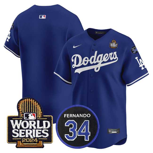 Mens Los Angeles Dodgers Blank Royal 2024 World Series With Fernando Memorial Patch Limited Stitched Baseball Jersey